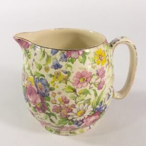 Vintage Grimwades Royal Winton Ivory Summertime Creamer England Floral Gold Trim